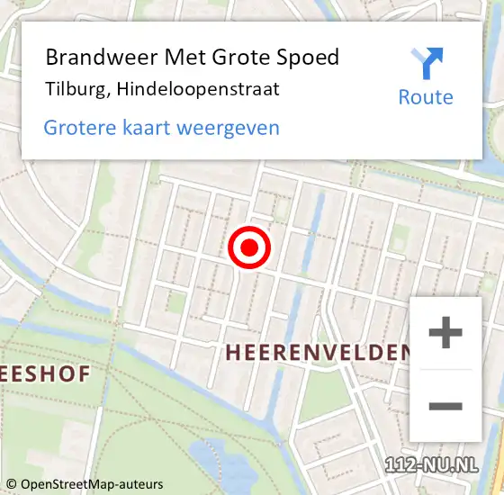 Locatie op kaart van de 112 melding: Brandweer Met Grote Spoed Naar Tilburg, Hindeloopenstraat op 3 mei 2023 18:04