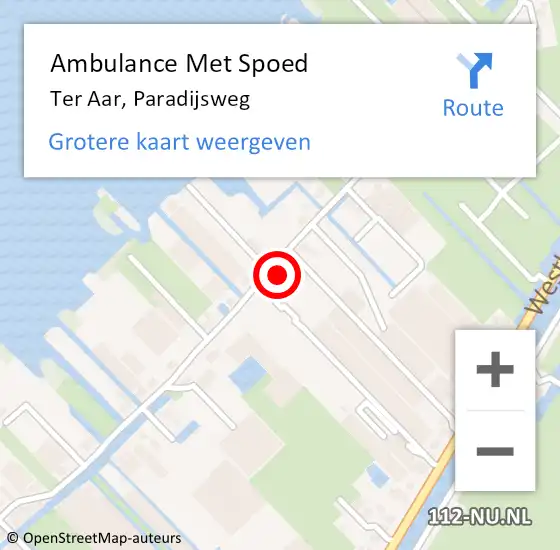 Locatie op kaart van de 112 melding: Ambulance Met Spoed Naar Ter Aar, Paradijsweg op 24 augustus 2014 09:49