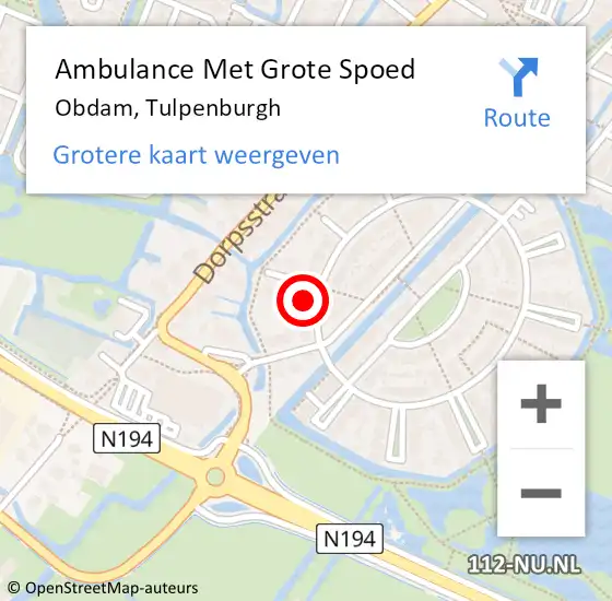 Locatie op kaart van de 112 melding: Ambulance Met Grote Spoed Naar Obdam, Tulpenburgh op 3 mei 2023 18:34