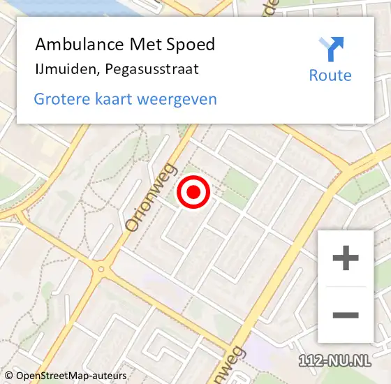 Locatie op kaart van de 112 melding: Ambulance Met Spoed Naar IJmuiden, Pegasusstraat op 3 mei 2023 18:42