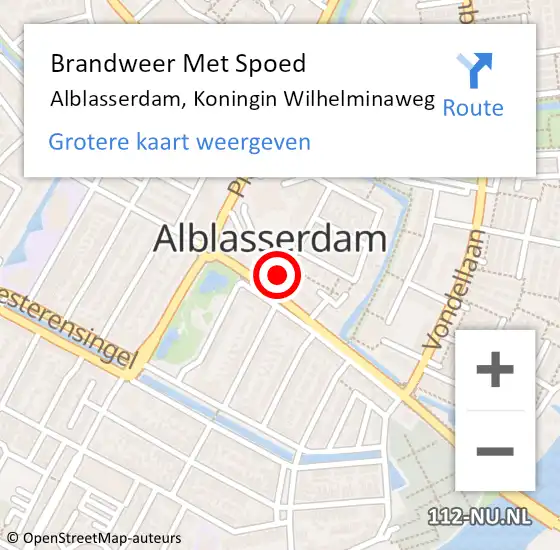 Locatie op kaart van de 112 melding: Brandweer Met Spoed Naar Alblasserdam, Koningin Wilhelminaweg op 3 mei 2023 19:18