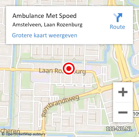 Locatie op kaart van de 112 melding: Ambulance Met Spoed Naar Amstelveen, Laan Rozenburg op 3 mei 2023 19:52