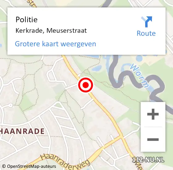 Locatie op kaart van de 112 melding: Politie Kerkrade, Meuserstraat op 3 mei 2023 20:04