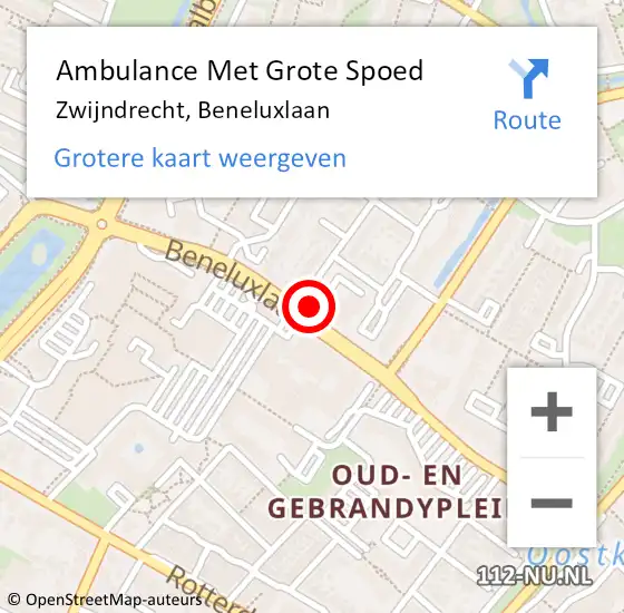 Locatie op kaart van de 112 melding: Ambulance Met Grote Spoed Naar Zwijndrecht, Beneluxlaan op 3 mei 2023 20:06