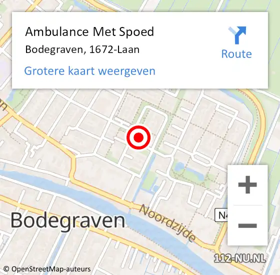 Locatie op kaart van de 112 melding: Ambulance Met Spoed Naar Bodegraven, 1672-Laan op 3 mei 2023 20:33