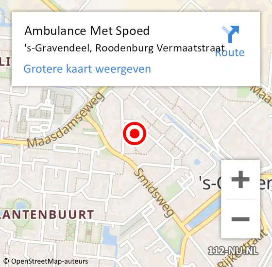 Locatie op kaart van de 112 melding: Ambulance Met Spoed Naar 's-Gravendeel, Roodenburg Vermaatstraat op 3 mei 2023 20:36