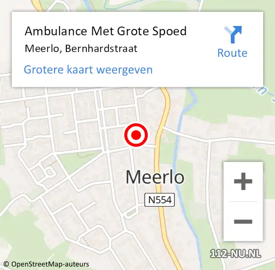 Locatie op kaart van de 112 melding: Ambulance Met Grote Spoed Naar Meerlo, Bernhardstraat op 24 augustus 2014 10:04