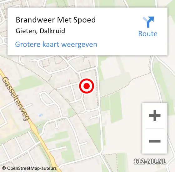 Locatie op kaart van de 112 melding: Brandweer Met Spoed Naar Gieten, Dalkruid op 3 mei 2023 20:41