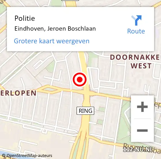 Locatie op kaart van de 112 melding: Politie Eindhoven, Jeroen Boschlaan op 3 mei 2023 20:58