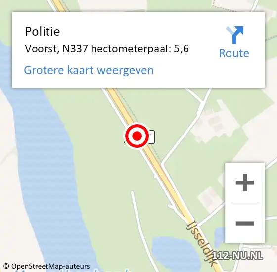 Locatie op kaart van de 112 melding: Politie Voorst, N337 hectometerpaal: 5,6 op 3 mei 2023 21:00