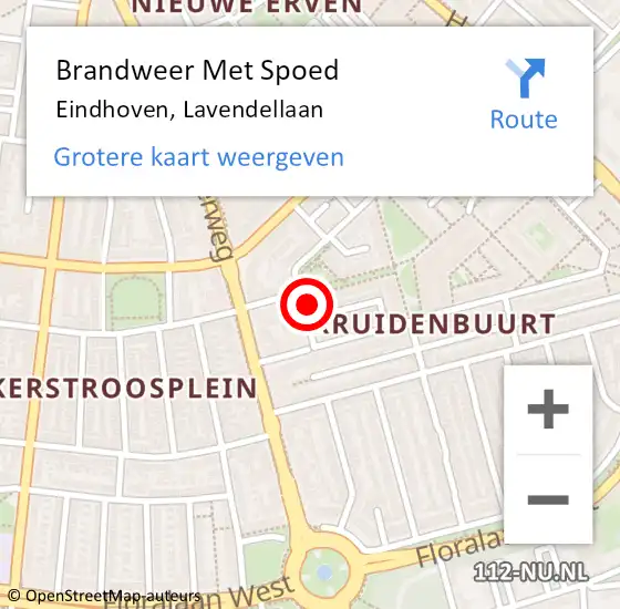 Locatie op kaart van de 112 melding: Brandweer Met Spoed Naar Eindhoven, Lavendellaan op 3 mei 2023 21:10