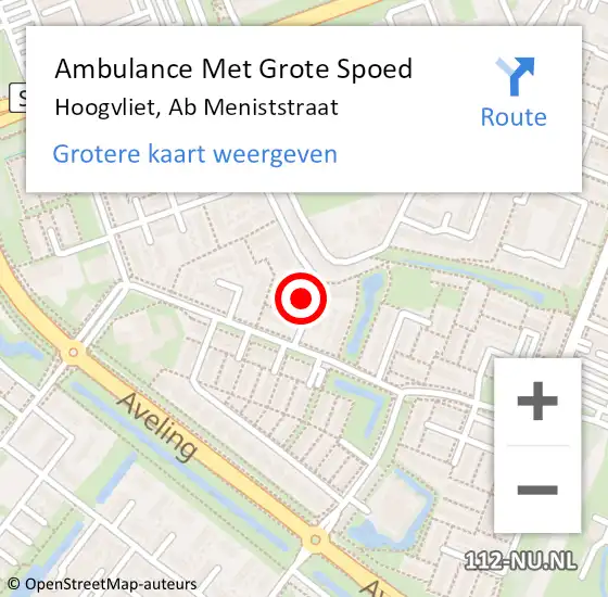 Locatie op kaart van de 112 melding: Ambulance Met Grote Spoed Naar Hoogvliet, Ab Meniststraat op 3 mei 2023 21:31