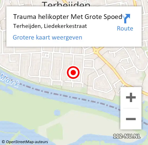 Locatie op kaart van de 112 melding: Trauma helikopter Met Grote Spoed Naar Terheijden, Liedekerkestraat op 3 mei 2023 21:32