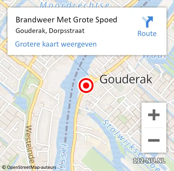 Locatie op kaart van de 112 melding: Brandweer Met Grote Spoed Naar Gouderak, Dorpsstraat op 3 mei 2023 21:38