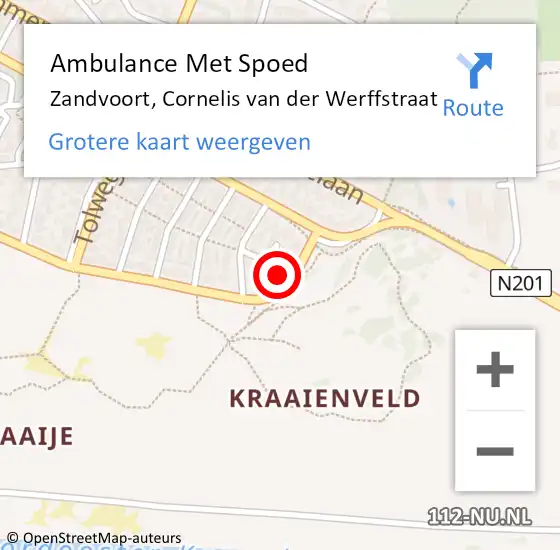 Locatie op kaart van de 112 melding: Ambulance Met Spoed Naar Zandvoort, Cornelis van der Werffstraat op 3 mei 2023 21:46