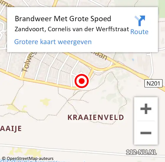 Locatie op kaart van de 112 melding: Brandweer Met Grote Spoed Naar Zandvoort, Cornelis van der Werffstraat op 3 mei 2023 21:47