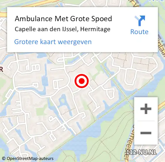 Locatie op kaart van de 112 melding: Ambulance Met Grote Spoed Naar Capelle aan den IJssel, Hermitage op 3 mei 2023 23:01