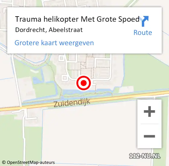 Locatie op kaart van de 112 melding: Trauma helikopter Met Grote Spoed Naar Dordrecht, Abeelstraat op 3 mei 2023 23:01