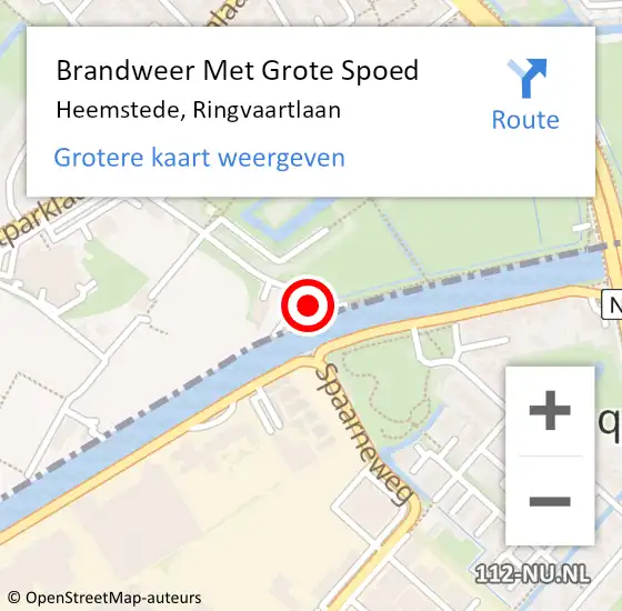 Locatie op kaart van de 112 melding: Brandweer Met Grote Spoed Naar Heemstede, Ringvaartlaan op 3 mei 2023 23:02