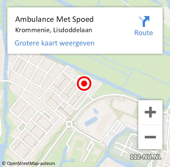 Locatie op kaart van de 112 melding: Ambulance Met Spoed Naar Krommenie, Lisdoddelaan op 3 mei 2023 23:34