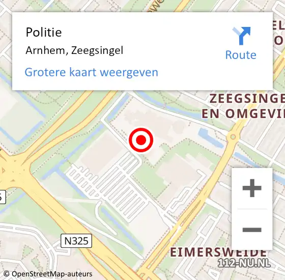 Locatie op kaart van de 112 melding: Politie Arnhem, Zeegsingel op 3 mei 2023 23:57