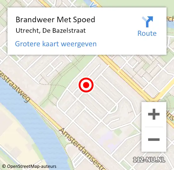 Locatie op kaart van de 112 melding: Brandweer Met Spoed Naar Utrecht, De Bazelstraat op 4 mei 2023 00:40