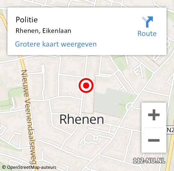 Locatie op kaart van de 112 melding: Politie Rhenen, Eikenlaan op 4 mei 2023 01:10