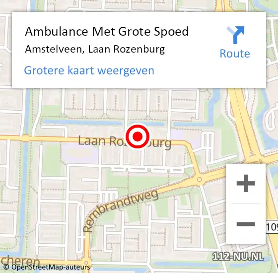 Locatie op kaart van de 112 melding: Ambulance Met Grote Spoed Naar Amstelveen, Laan Rozenburg op 4 mei 2023 02:57