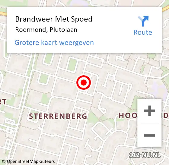 Locatie op kaart van de 112 melding: Brandweer Met Spoed Naar Roermond, Plutolaan op 4 mei 2023 03:08