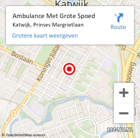 Locatie op kaart van de 112 melding: Ambulance Met Grote Spoed Naar Katwijk, Prinses Margrietlaan op 4 mei 2023 03:45