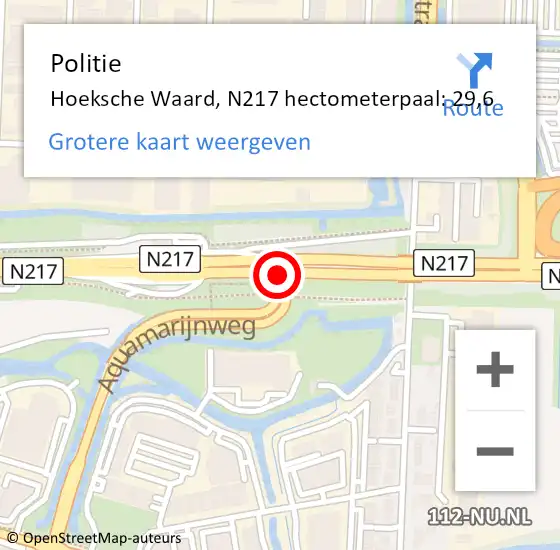 Locatie op kaart van de 112 melding: Politie Hoeksche Waard, N217 hectometerpaal: 29,6 op 4 mei 2023 08:36