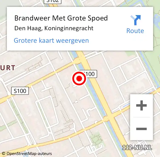 Locatie op kaart van de 112 melding: Brandweer Met Grote Spoed Naar Den Haag, Koninginnegracht op 4 mei 2023 08:50