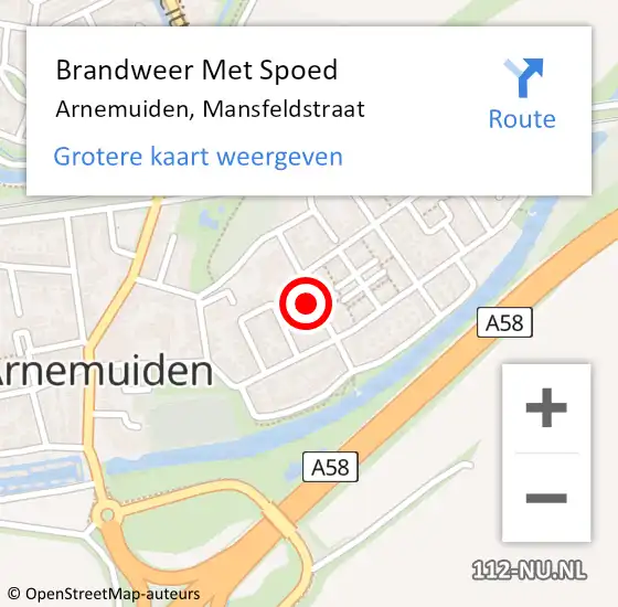 Locatie op kaart van de 112 melding: Brandweer Met Spoed Naar Arnemuiden, Mansfeldstraat op 4 mei 2023 09:18
