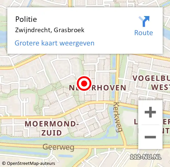 Locatie op kaart van de 112 melding: Politie Zwijndrecht, Grasbroek op 4 mei 2023 09:41