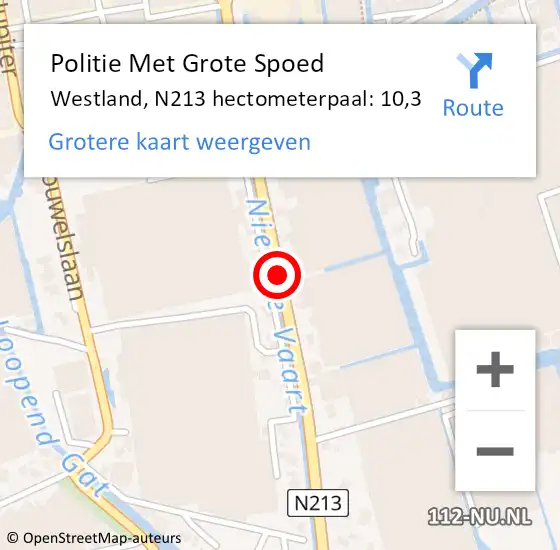 Locatie op kaart van de 112 melding: Politie Met Grote Spoed Naar Westland, N213 hectometerpaal: 10,3 op 4 mei 2023 09:59