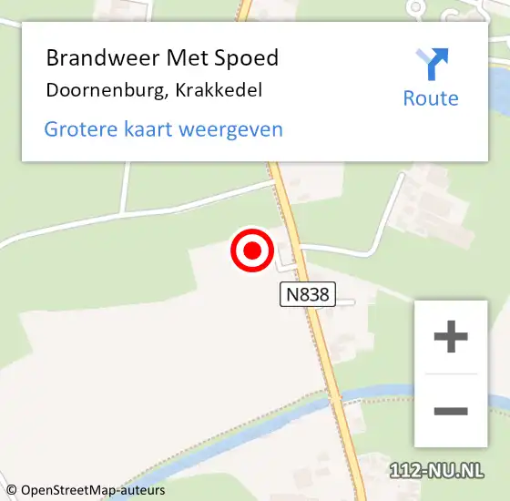 Locatie op kaart van de 112 melding: Brandweer Met Spoed Naar Doornenburg, Krakkedel op 4 mei 2023 10:07