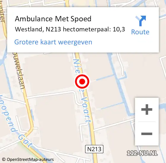 Locatie op kaart van de 112 melding: Ambulance Met Spoed Naar Westland, N213 hectometerpaal: 10,3 op 4 mei 2023 10:26