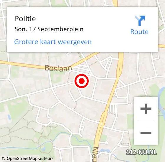 Locatie op kaart van de 112 melding: Politie Son, 17 Septemberplein op 4 mei 2023 10:31