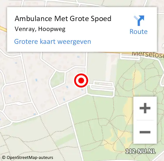 Locatie op kaart van de 112 melding: Ambulance Met Grote Spoed Naar Venray, Hoopweg op 24 augustus 2014 11:05