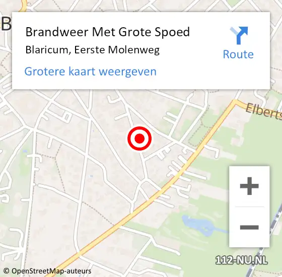 Locatie op kaart van de 112 melding: Brandweer Met Grote Spoed Naar Blaricum, Eerste Molenweg op 4 mei 2023 10:43