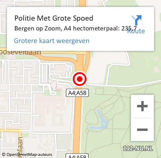 Locatie op kaart van de 112 melding: Politie Met Grote Spoed Naar Bergen op Zoom, A4 hectometerpaal: 235,7 op 4 mei 2023 11:14