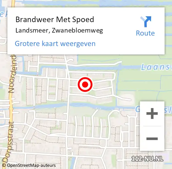 Locatie op kaart van de 112 melding: Brandweer Met Spoed Naar Landsmeer, Zwanebloemweg op 4 mei 2023 12:13