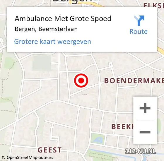 Locatie op kaart van de 112 melding: Ambulance Met Grote Spoed Naar Bergen, Beemsterlaan op 4 mei 2023 12:29