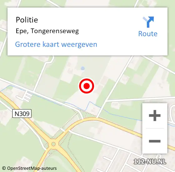 Locatie op kaart van de 112 melding: Politie Epe, Tongerenseweg op 4 mei 2023 12:35
