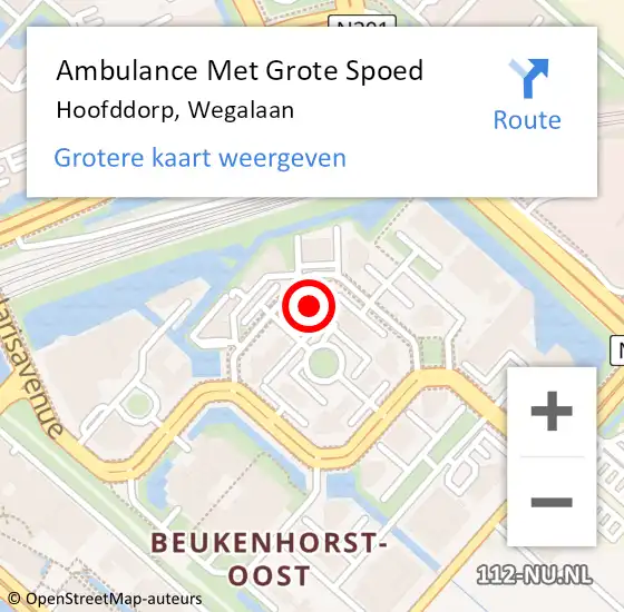 Locatie op kaart van de 112 melding: Ambulance Met Grote Spoed Naar Hoofddorp, Wegalaan op 4 mei 2023 12:40