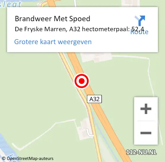 Locatie op kaart van de 112 melding: Brandweer Met Spoed Naar De Fryske Marren, A32 hectometerpaal: 52,4 op 4 mei 2023 12:49