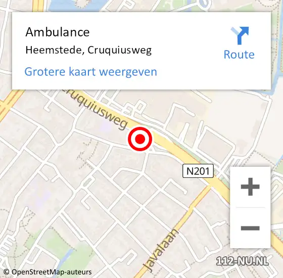 Locatie op kaart van de 112 melding: Ambulance Heemstede, Cruquiusweg op 4 mei 2023 12:58
