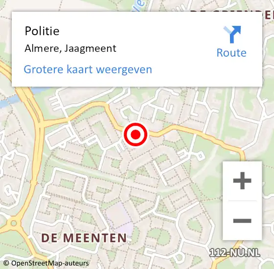 Locatie op kaart van de 112 melding: Politie Almere, Jaagmeent op 4 mei 2023 13:04