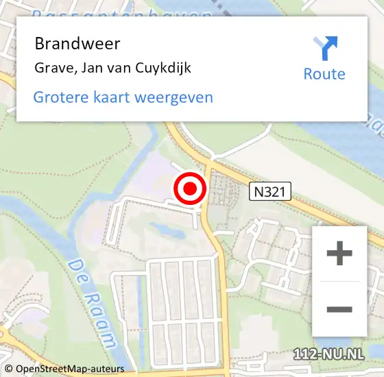 Locatie op kaart van de 112 melding: Brandweer Grave, Jan van Cuykdijk op 4 mei 2023 13:13