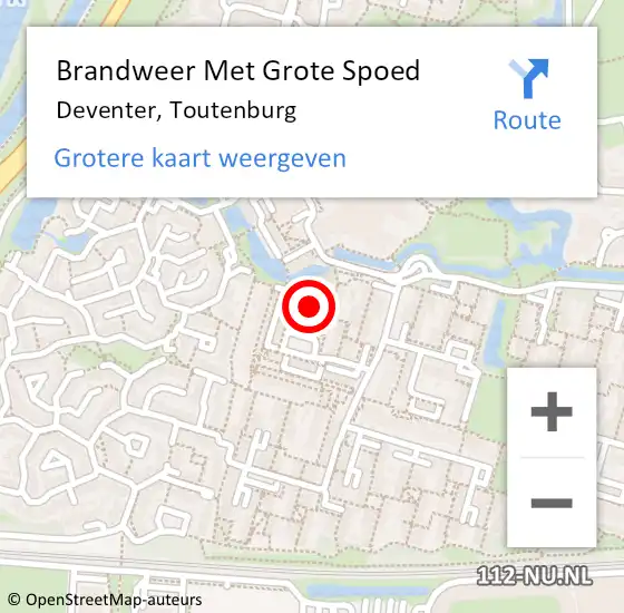 Locatie op kaart van de 112 melding: Brandweer Met Grote Spoed Naar Deventer, Toutenburg op 4 mei 2023 13:47